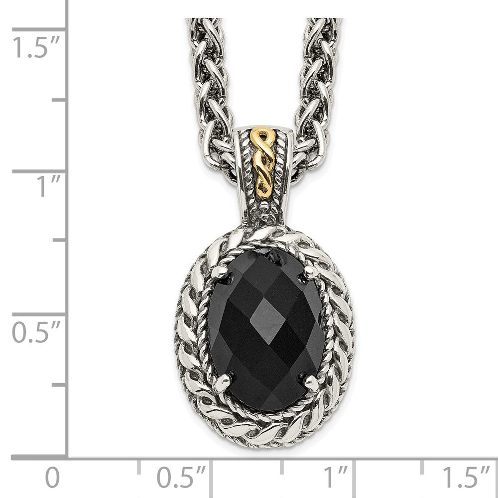 Shey Couture Sterling Silver with 14K Accent 18 Inch Antiqued Checkerboard-cut Black Onyx Necklace QTC1091