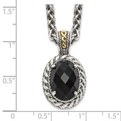Shey Couture Sterling Silver with 14K Accent 18 Inch Antiqued Checkerboard-cut Black Onyx Necklace QTC1091