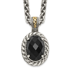 Shey Couture Sterling Silver with 14K Accent 18 Inch Antiqued Checkerboard-cut Black Onyx Necklace QTC1091