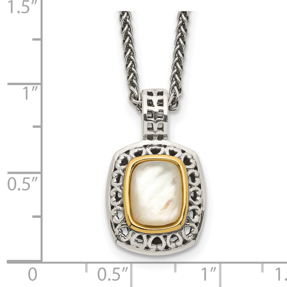 Shey Couture Sterling Silver with 14K Accent 18 Inch Antiqued Mother Of Pearl Necklace QTC1099