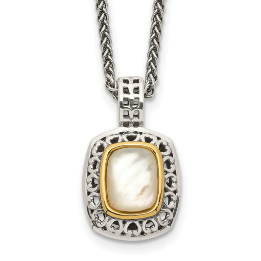 Shey Couture Sterling Silver with 14K Accent 18 Inch Antiqued Mother Of Pearl Necklace QTC1099