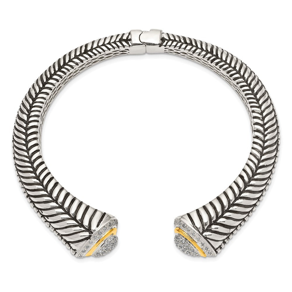 Shey Couture Sterling Silver with 14K Accent Antiqued 1/2 carat Diamond Hinged Cuff Bracelet QTC11