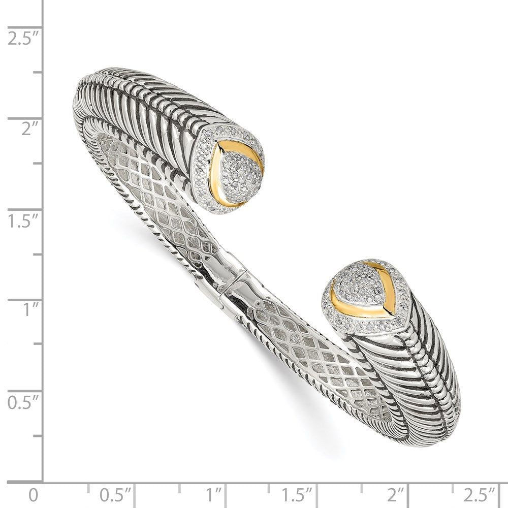 Shey Couture Sterling Silver with 14K Accent Antiqued 1/2 carat Diamond Hinged Cuff Bracelet QTC11