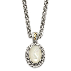 Shey Couture Sterling Silver with 14K Accent 18 Inch Antiqued Mother Of Pearl Necklace QTC1101