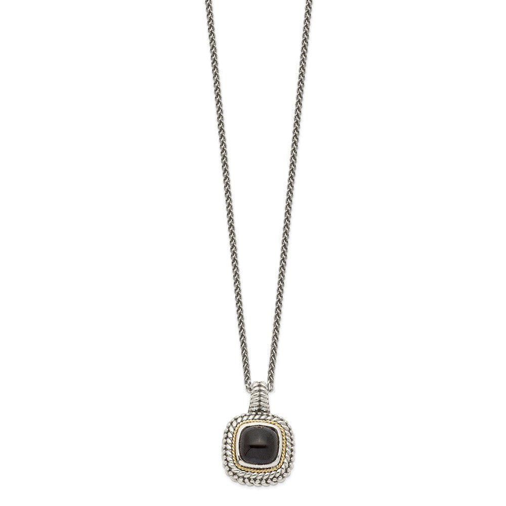 Shey Couture Sterling Silver with 14K Accent 18 Inch Antiqued Cabochon Black Onyx Necklace QTC1102