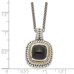 Shey Couture Sterling Silver with 14K Accent 18 Inch Antiqued Cabochon Black Onyx Necklace QTC1102