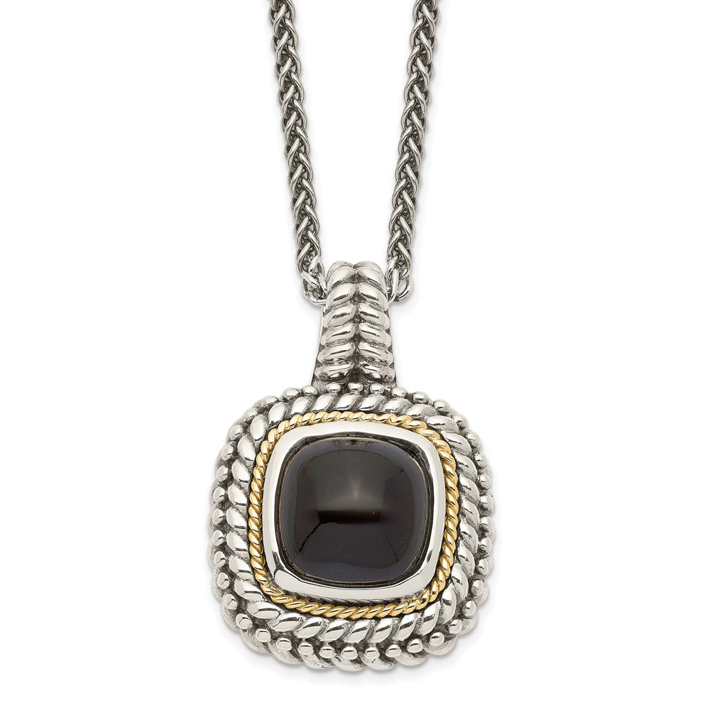 Shey Couture Sterling Silver with 14K Accent 18 Inch Antiqued Cabochon Black Onyx Necklace QTC1102