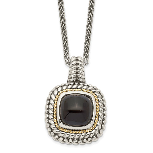 Shey Couture Sterling Silver with 14K Accent 18 Inch Antiqued Cabochon Black Onyx Necklace QTC1102