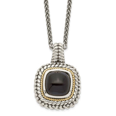 Shey Couture Sterling Silver with 14K Accent 18 Inch Antiqued Cabochon Black Onyx Necklace QTC1102