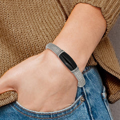 Shey Couture Sterling Silver Antiqued Black Onyx and Diamond Hinged Bangle Bracelet QTC111