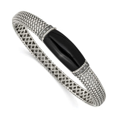 Shey Couture Sterling Silver Antiqued Black Onyx and Diamond Hinged Bangle Bracelet QTC111
