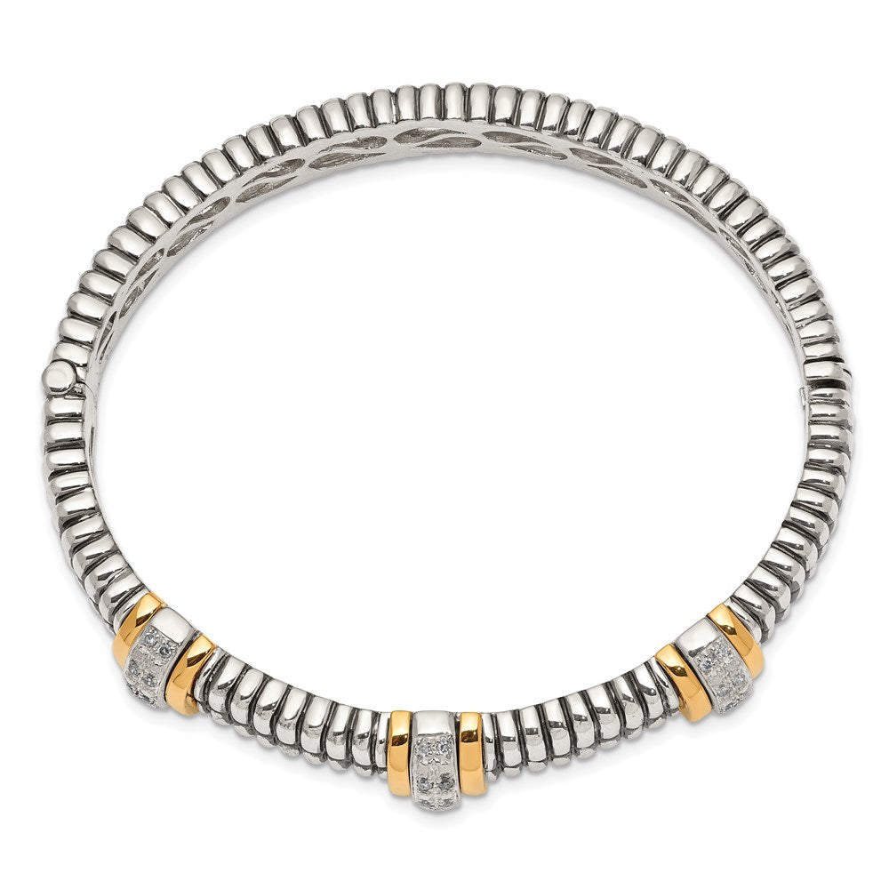 Shey Couture Sterling Silver with 14K Accent Antiqued 1/4ct. Diamond Hinged Bangle Bracelet QTC114