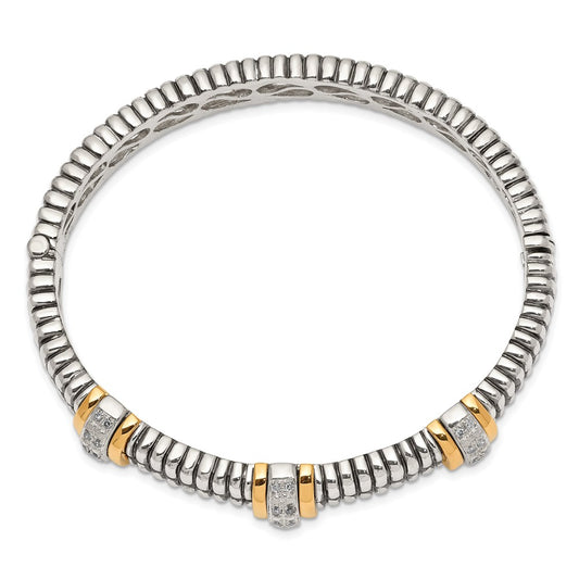 Shey Couture Sterling Silver with 14K Accent Antiqued 1/4ct. Diamond Hinged Bangle Bracelet QTC114