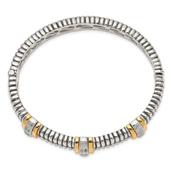 Shey Couture Sterling Silver with 14K Accent Antiqued 1/4ct. Diamond Hinged Bangle Bracelet QTC114
