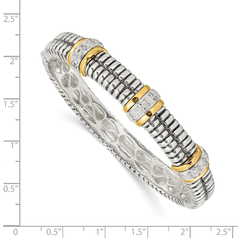 Shey Couture Sterling Silver with 14K Accent Antiqued 1/4ct. Diamond Hinged Bangle Bracelet QTC114