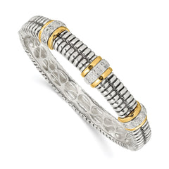 Shey Couture Sterling Silver with 14K Accent Antiqued 1/4ct. Diamond Hinged Bangle Bracelet QTC114