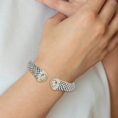 Shey Couture Sterling Silver with 14K Accent Antiqued 1/2 carat Diamond Hinged Cuff Bracelet QTC115