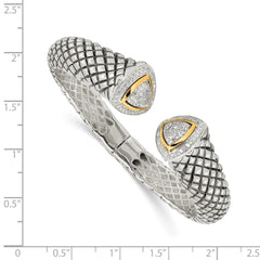Shey Couture Sterling Silver with 14K Accent Antiqued 1/2 carat Diamond Hinged Cuff Bracelet QTC115