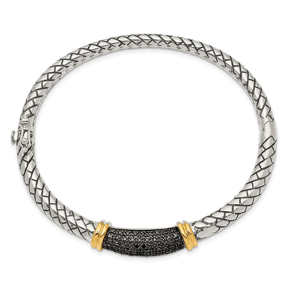 Shey Couture Sterling Silver with 14K Accent Antiqued Black Diamond Hinged Bangle Bracelet QTC1169