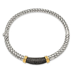 Shey Couture Sterling Silver with 14K Accent Antiqued Black Diamond Hinged Bangle Bracelet QTC1169