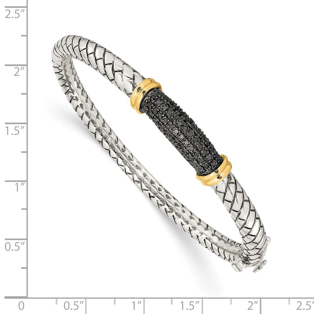 Shey Couture Sterling Silver with 14K Accent Antiqued Black Diamond Hinged Bangle Bracelet QTC1169
