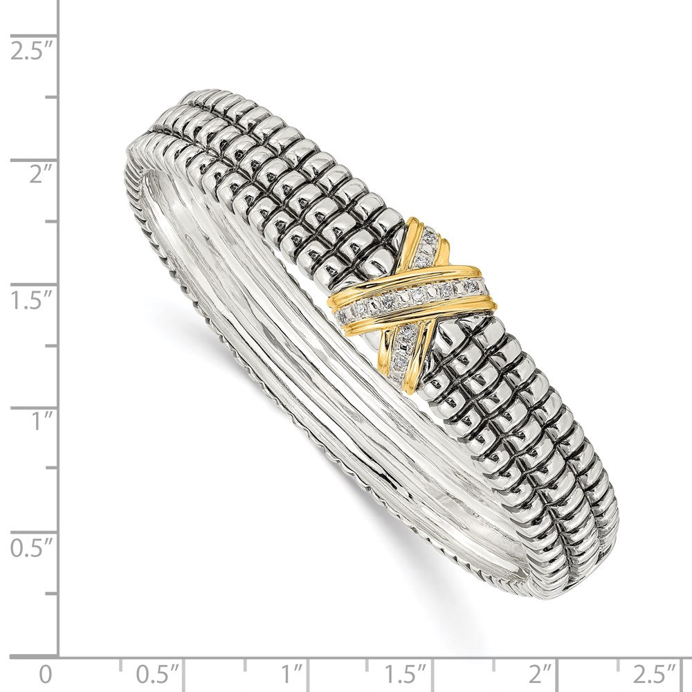 Shey Couture Sterling Silver with 14K Accent Antiqued Diamond Hinged Bangle Bracelet QTC117