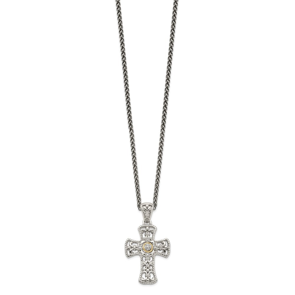 Shey Couture Sterling Silver with 14K Accent 18 Inch Diamond Cross Necklace QTC1170