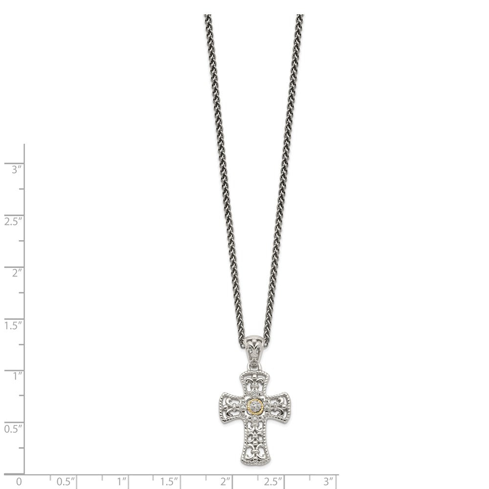 Shey Couture Sterling Silver with 14K Accent 18 Inch Diamond Cross Necklace QTC1170