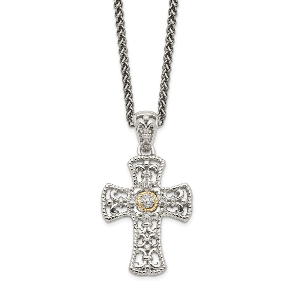 Shey Couture Sterling Silver with 14K Accent 18 Inch Diamond Cross Necklace QTC1170