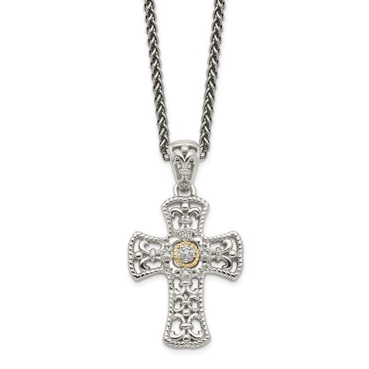 Shey Couture Sterling Silver with 14K Accent 18 Inch Diamond Cross Necklace QTC1170