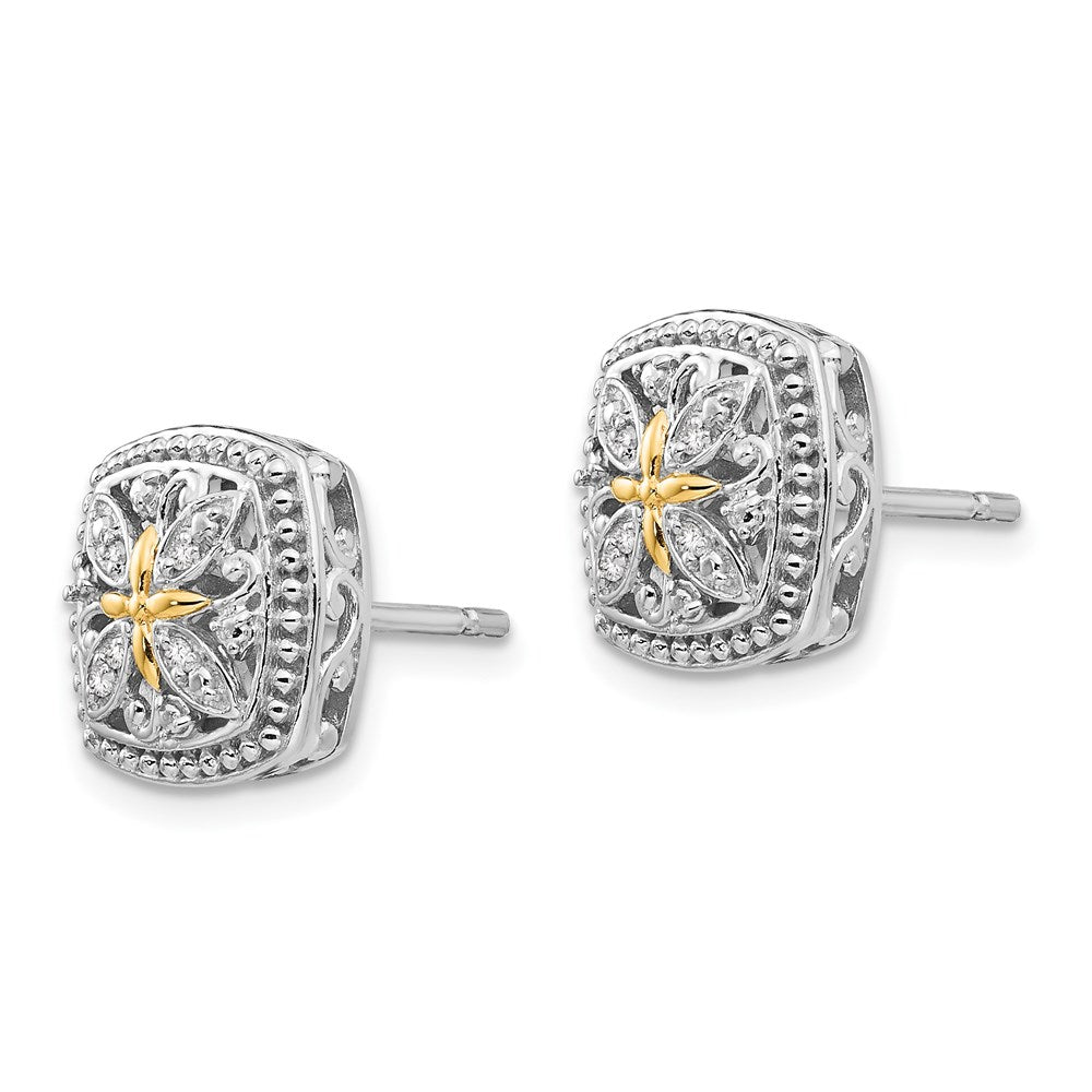 QTC1172 Shey Couture Sterling Silver Rhodium-plated with 14K Accent Diamond Vintage Post Earrings