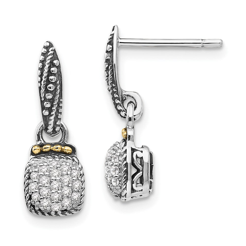 QTC1191 Shey Couture Sterling Silver with 14K Accent Antiqued Diamond Dangle Post Earrings