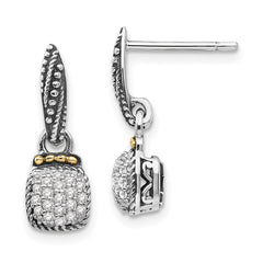 QTC1191 Shey Couture Sterling Silver with 14K Accent Antiqued Diamond Dangle Post Earrings