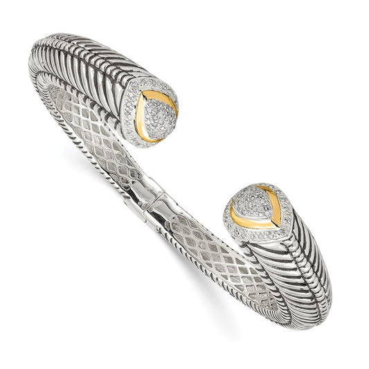 Shey Couture Sterling Silver with 14K Accent Antiqued 1/2 carat Diamond Hinged Cuff Bracelet QTC11