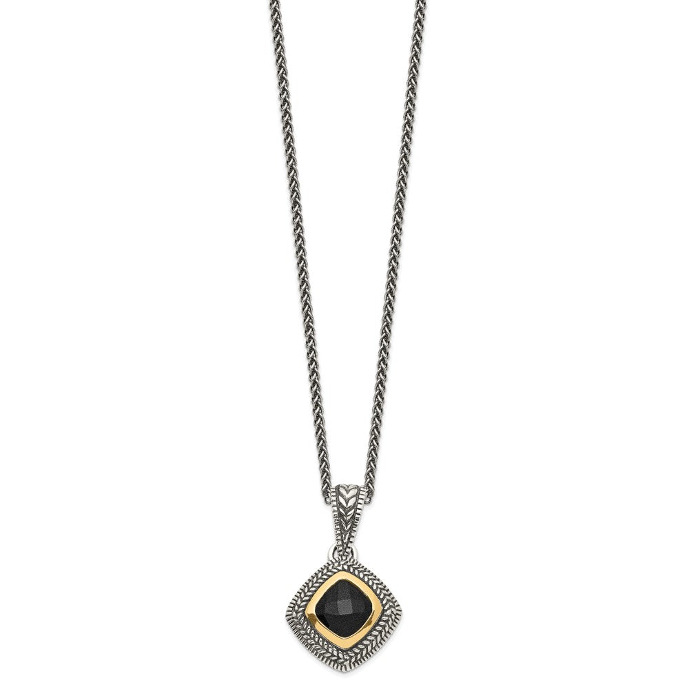 Shey Couture Sterling Silver with 14K Accent 18 Inch Antiqued Checkerboard-cut Black Onyx Necklace QTC1207