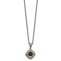 Shey Couture Sterling Silver with 14K Accent 18 Inch Antiqued Checkerboard-cut Black Onyx Necklace QTC1207