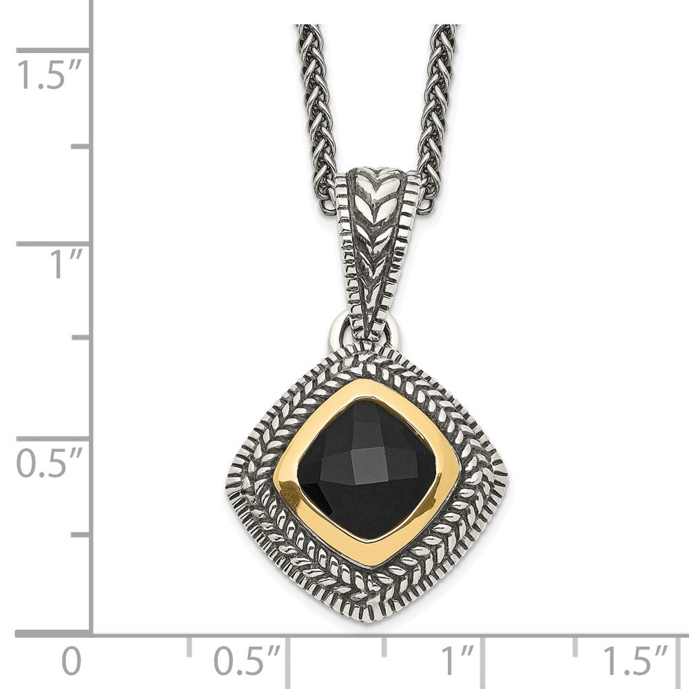Shey Couture Sterling Silver with 14K Accent 18 Inch Antiqued Checkerboard-cut Black Onyx Necklace QTC1207