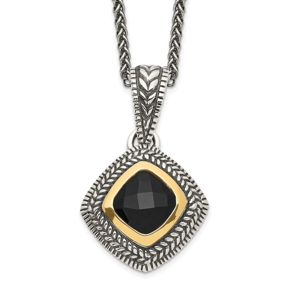 Shey Couture Sterling Silver with 14K Accent 18 Inch Antiqued Checkerboard-cut Black Onyx Necklace QTC1207