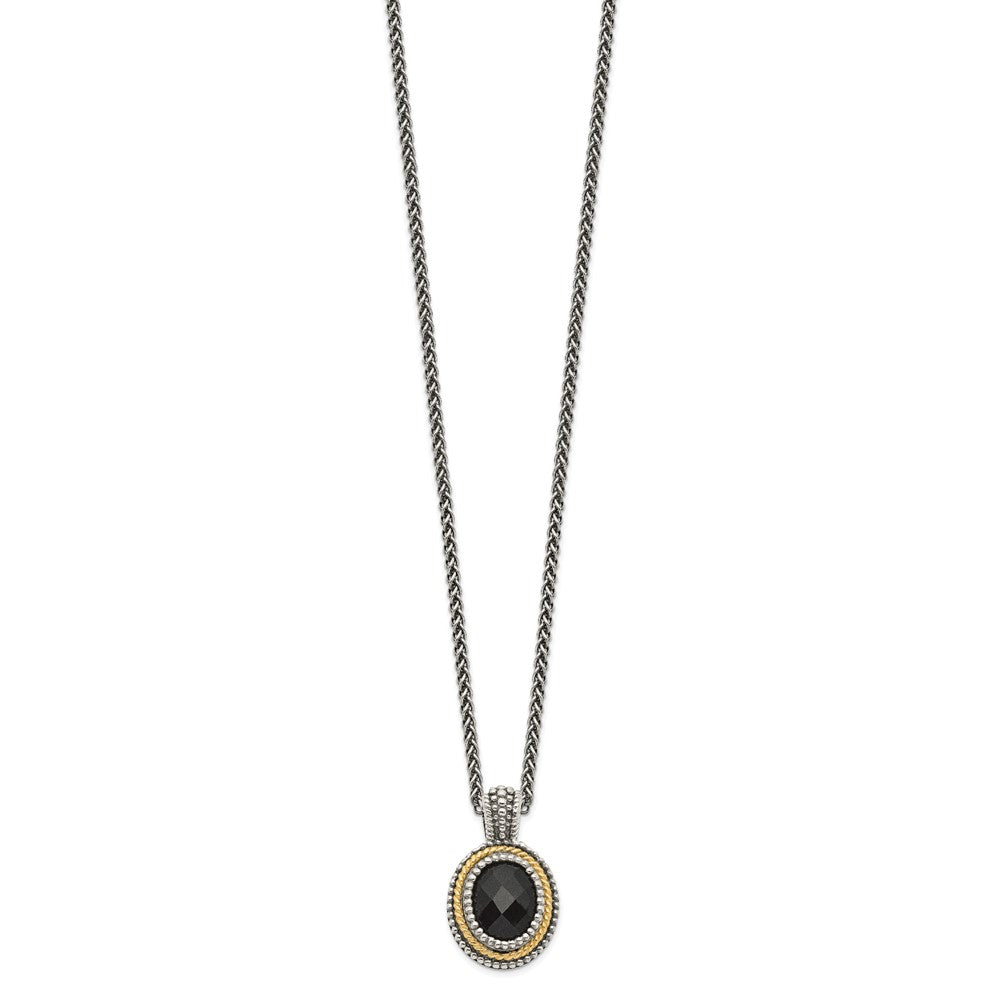 Shey Couture Sterling Silver with 14K Accent 18 Inch Antiqued Checkerboard-cut Black Onyx Necklace QTC1208