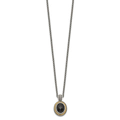 Shey Couture Sterling Silver with 14K Accent 18 Inch Antiqued Checkerboard-cut Black Onyx Necklace QTC1208