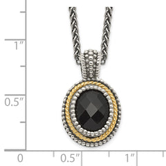 Shey Couture Sterling Silver with 14K Accent 18 Inch Antiqued Checkerboard-cut Black Onyx Necklace QTC1208