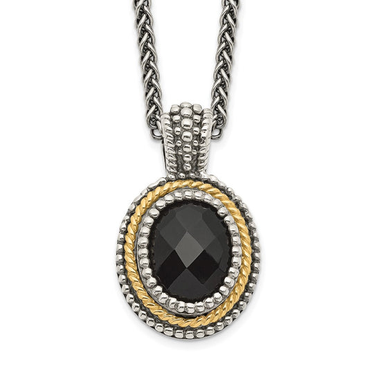 Shey Couture Sterling Silver with 14K Accent 18 Inch Antiqued Checkerboard-cut Black Onyx Necklace QTC1208