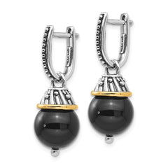 QTC1210 Shey Couture Sterling Silver with 14K Accent Antiqued Black Onyx Hinged Hoop Dangle Earrings