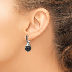 QTC1210 Shey Couture Sterling Silver with 14K Accent Antiqued Black Onyx Hinged Hoop Dangle Earrings