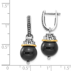 QTC1210 Shey Couture Sterling Silver with 14K Accent Antiqued Black Onyx Hinged Hoop Dangle Earrings