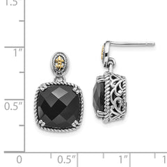 QTC1212 Shey Couture Sterling Silver with 14K Accent Antiqued Checkerboard-cut Black Onyx Dangle Post Earrings
