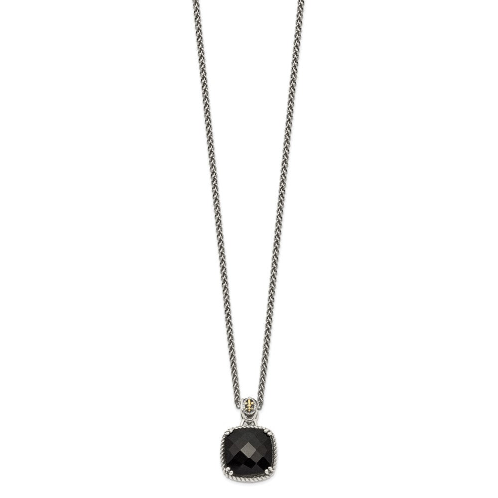 Shey Couture Sterling Silver with 14K Accent 18 Inch Antiqued Checkerboard-cut Black Onyx Necklace QTC1213