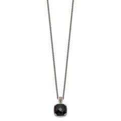 Shey Couture Sterling Silver with 14K Accent 18 Inch Antiqued Checkerboard-cut Black Onyx Necklace QTC1213