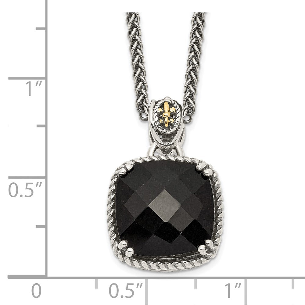 Shey Couture Sterling Silver with 14K Accent 18 Inch Antiqued Checkerboard-cut Black Onyx Necklace QTC1213