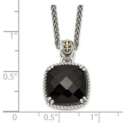 Shey Couture Sterling Silver with 14K Accent 18 Inch Antiqued Checkerboard-cut Black Onyx Necklace QTC1213